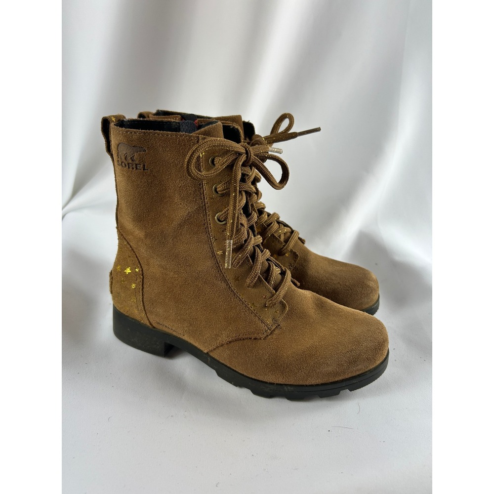 Sorel Phoenix Moto Star Waterproof Suede Combat Boots Brown Gold Stars Size 6.5
